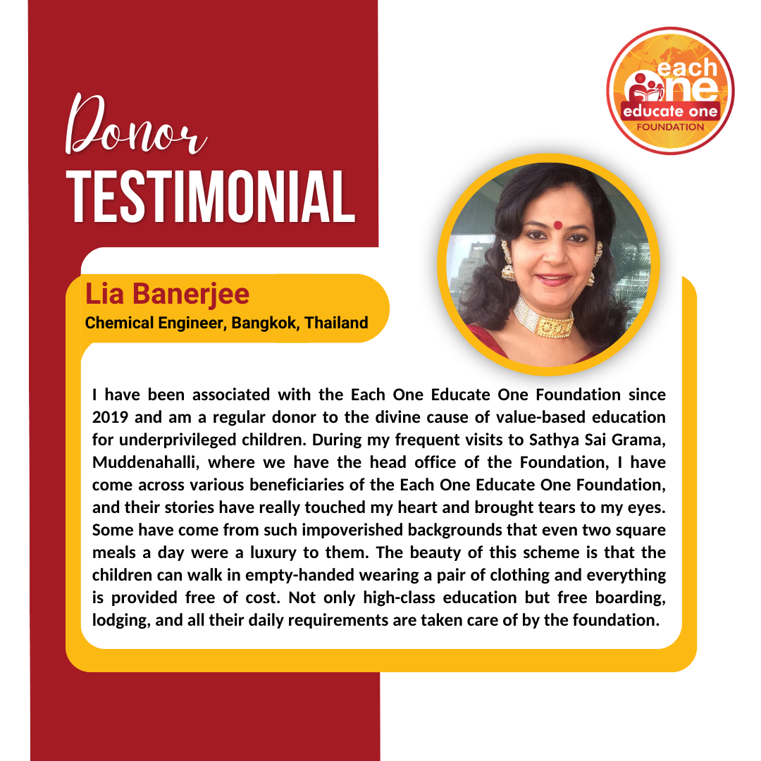 Lia Banerjee's support towards our mission